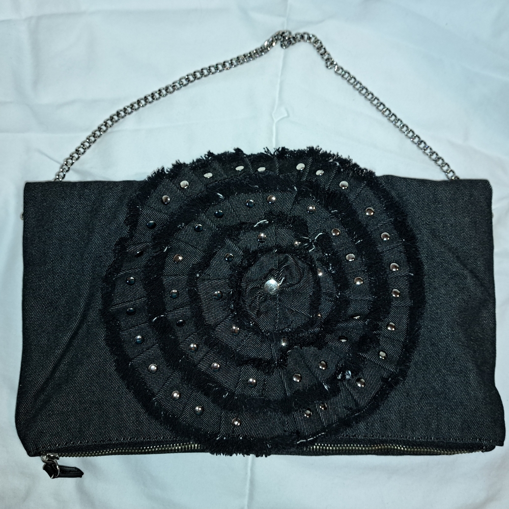 Sondra Roberts Black Denim Clutch with Chain Strap- NWOT